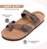 FITORY Women's Slide Sandals with Soft Cork Footbed, Comfort Arch Support Flat Sandals for Summer Size 6-11